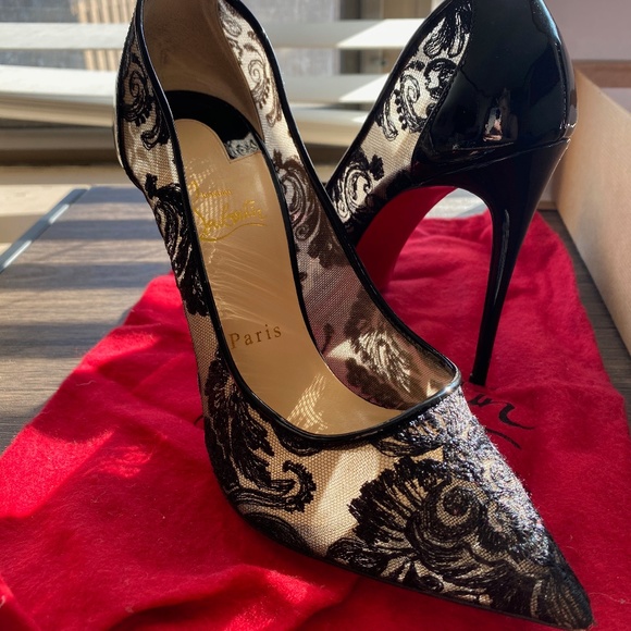 Christian Louboutin, Shoes, Black Lace Christian Louboutins Red Bottom  Heels